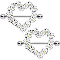 Gaby 14 Gauge 13/16 Daisy Flower Heart Valentines Nipple Shield Set