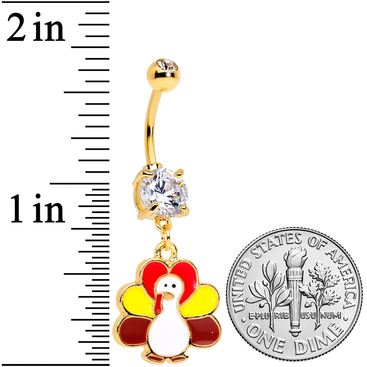 Clear CZ Gem Gold Tone Turkey Time Thanksgiving Dangle Belly Ring 2 Clear CZ Gem Gold Tone Turkey Time Thanksgiving Dangle Belly Ring - Image 2