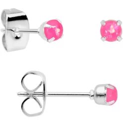 20 Gauge Pink Faux Opal 3mm To 5mm Post Stud Earrings Set Of 3 -Body Jewelry Store 72046.otherimage3