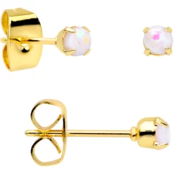 20 Gauge White Faux Opal Gold Tone 3mm To 5mm Stud Earrings Set Of 3 -Body Jewelry Store 72047.otherimage3