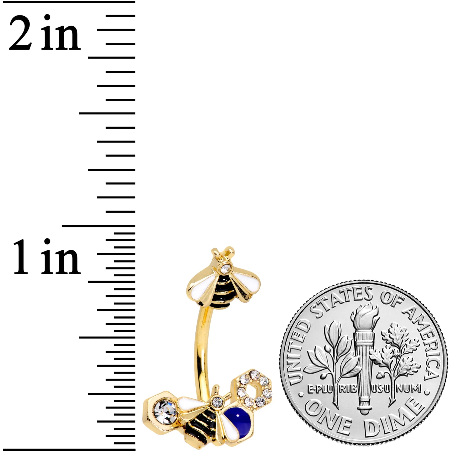 Clear CZ Gem Gold Tone Lovely Bee Belly Ring 2 Clear CZ Gem Gold Tone Lovely Bee Belly Ring - Image 2