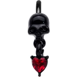 18 Gauge 3/8 Red CZ Gem Heart Black Skull Halloween Nose Hoop -Body Jewelry Store 72061.otherimage2