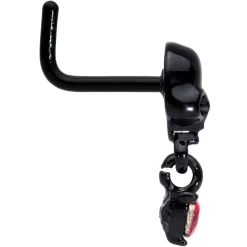 18 Gauge 1/4 Red CZ Gem Heart Black Skull Halloween L Shape Nose Ring -Body Jewelry Store 72062.otherimage2