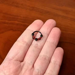 16 Gauge 3/8 Red Clear CZ Gem Black Skull Halloween Hinged Segment Ring -Body Jewelry Store 72077.otherimage3