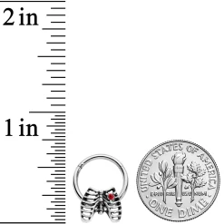16 Gauge 3/8 Red CZ Gem Heart Skeleton Halloween Hinged Segment Ring -Body Jewelry Store 72078.otherimage2