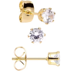 20 Gauge Clear CZ Gem Gold Tone 3mm To 5mm Post Stud Earring Set Of 3 -Body Jewelry Store 72112.otherimage2