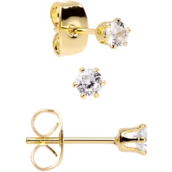 20 Gauge Clear CZ Gem Gold Tone 3mm To 5mm Post Stud Earring Set Of 3 -Body Jewelry Store 72112.otherimage3