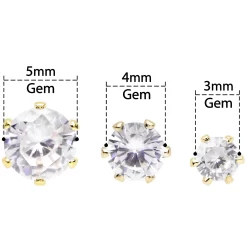 20 Gauge Clear CZ Gem Gold Tone 3mm To 5mm Post Stud Earring Set Of 3 -Body Jewelry Store 72112.otherimage4