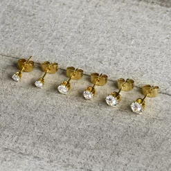 20 Gauge Clear CZ Gem Gold Tone 3mm To 5mm Post Stud Earring Set Of 3 -Body Jewelry Store 72112.otherimage5