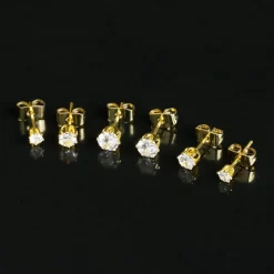 20 Gauge Clear CZ Gem Gold Tone 3mm To 5mm Post Stud Earring Set Of 3 -Body Jewelry Store 72112.otherimage6
