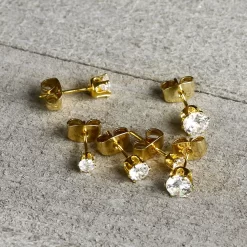 20 Gauge Clear CZ Gem Gold Tone 3mm To 5mm Post Stud Earring Set Of 3 -Body Jewelry Store 72112.otherimage7