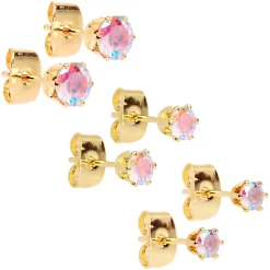 20 Gauge Aurora CZ Gem Gold Tone 3mm To 5mm Post Stud Earring Set Of 3