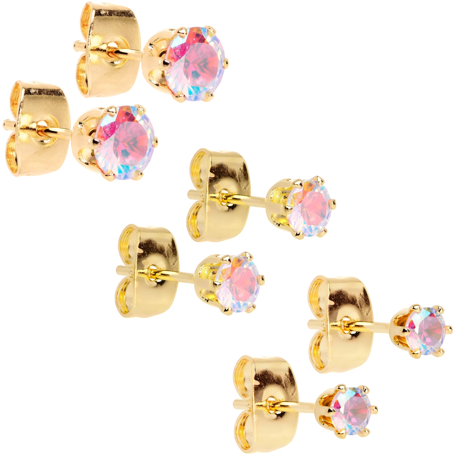 20 Gauge Aurora CZ Gem Gold Tone 3mm To 5mm Post Stud Earring Set Of 3 1 20 Gauge Aurora CZ Gem Gold Tone 3mm To 5mm Post Stud Earring Set Of 3