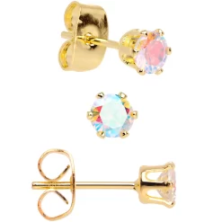 20 Gauge Aurora CZ Gem Gold Tone 3mm To 5mm Post Stud Earring Set Of 3 10 20 Gauge Aurora CZ Gem Gold Tone 3mm To 5mm Post Stud Earring Set Of 3 -Body Jewelry Store 72114.otherimage2