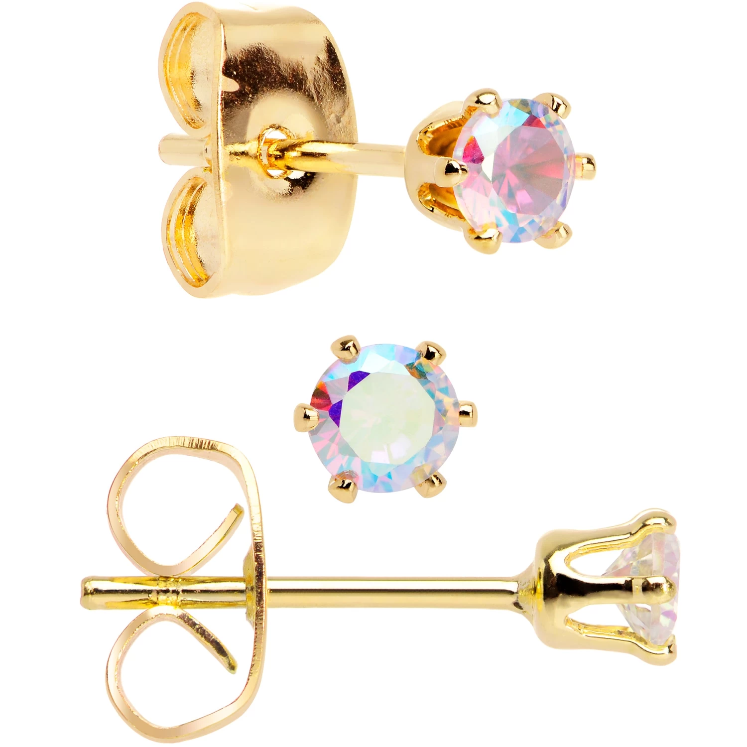 20 Gauge Aurora CZ Gem Gold Tone 3mm To 5mm Post Stud Earring Set Of 3 4 20 Gauge Aurora CZ Gem Gold Tone 3mm To 5mm Post Stud Earring Set Of 3 - Image 4