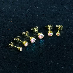 20 Gauge Aurora CZ Gem Gold Tone 3mm To 5mm Post Stud Earring Set Of 3 14 20 Gauge Aurora CZ Gem Gold Tone 3mm To 5mm Post Stud Earring Set Of 3 -Body Jewelry Store 72114.otherimage6