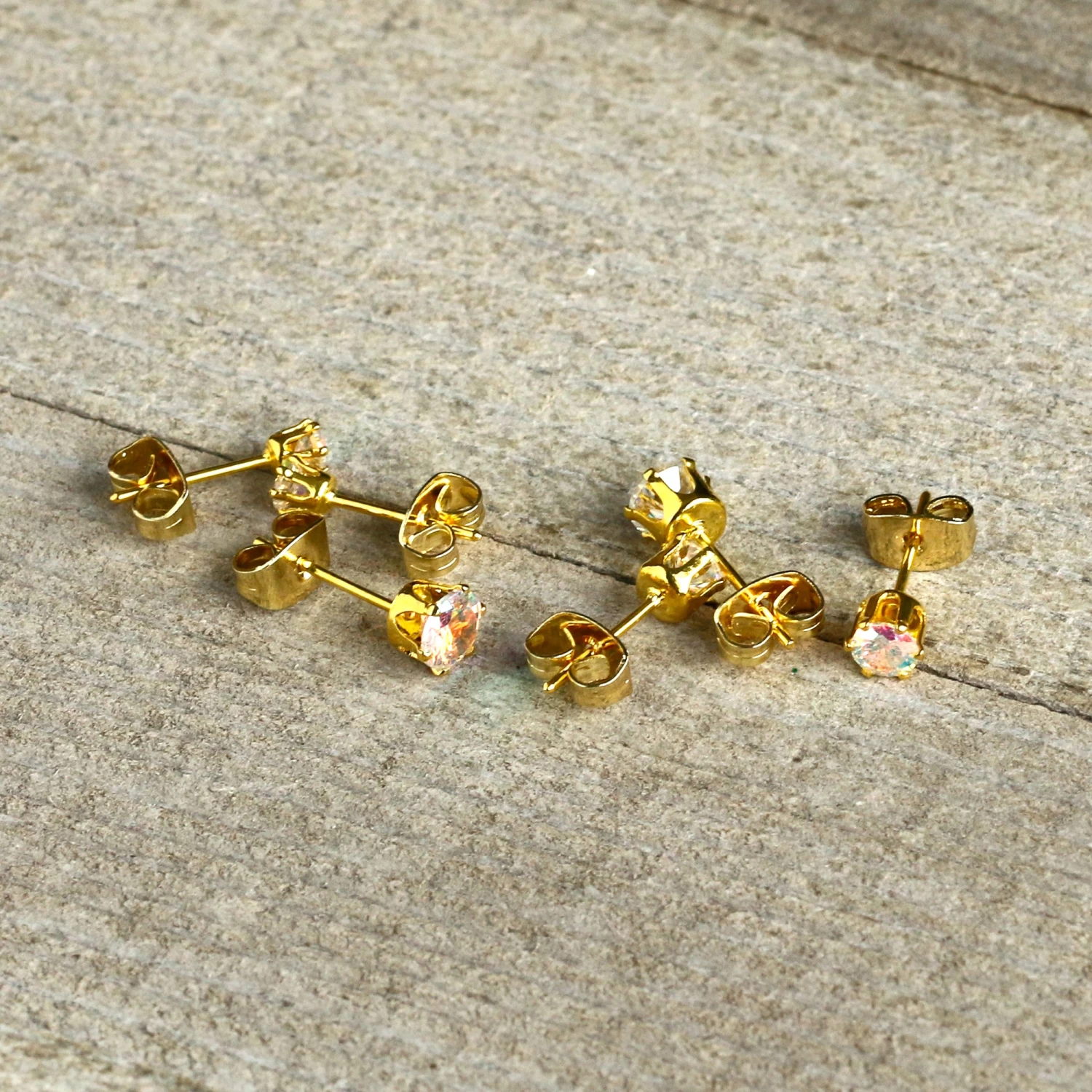 20 Gauge Aurora CZ Gem Gold Tone 3mm To 5mm Post Stud Earring Set Of 3 8 20 Gauge Aurora CZ Gem Gold Tone 3mm To 5mm Post Stud Earring Set Of 3 - Image 8