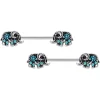 14 Gauge 9/16 Aqua Orb Curvy Elephant Barbell Nipple Ring Set
