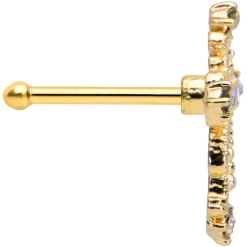 20 Gauge 1/4 Aurora CZ Gem Gold Tone Subtle Cross Nose Bone -Body Jewelry Store 72195.otherimage2