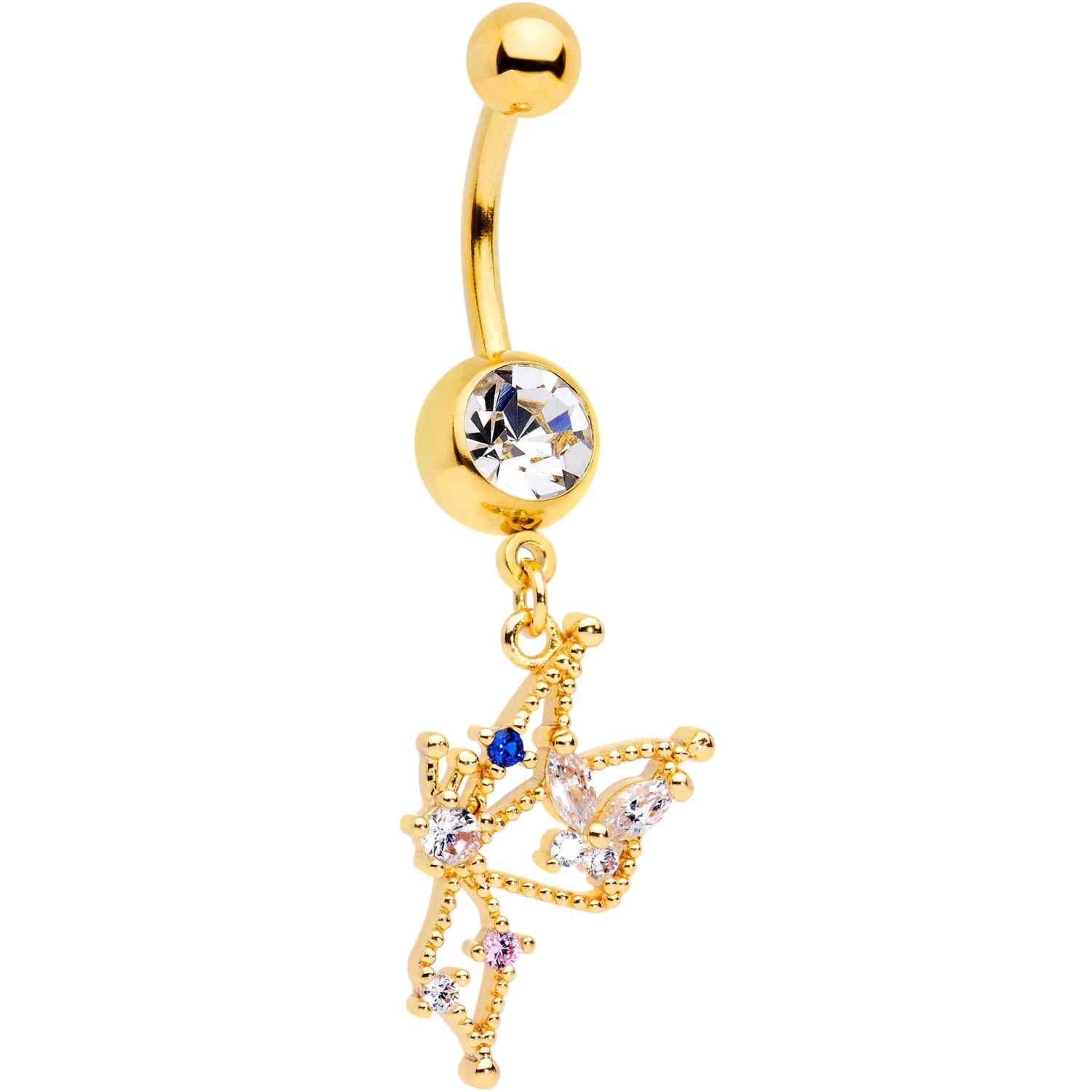 Clear CZ Gem Rose Gold Tone Star Angel Christmas Dangle Belly Ring 1 Clear CZ Gem Rose Gold Tone Star Angel Christmas Dangle Belly Ring