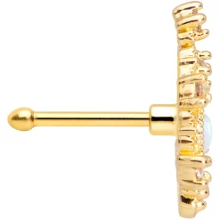 20 Gauge 1/4 White Synthetic Opal Gold Tone Scrolling Oval Nose Bone 6 20 Gauge 1/4 White Synthetic Opal Gold Tone Scrolling Oval Nose Bone -Body Jewelry Store 72224.otherimage2