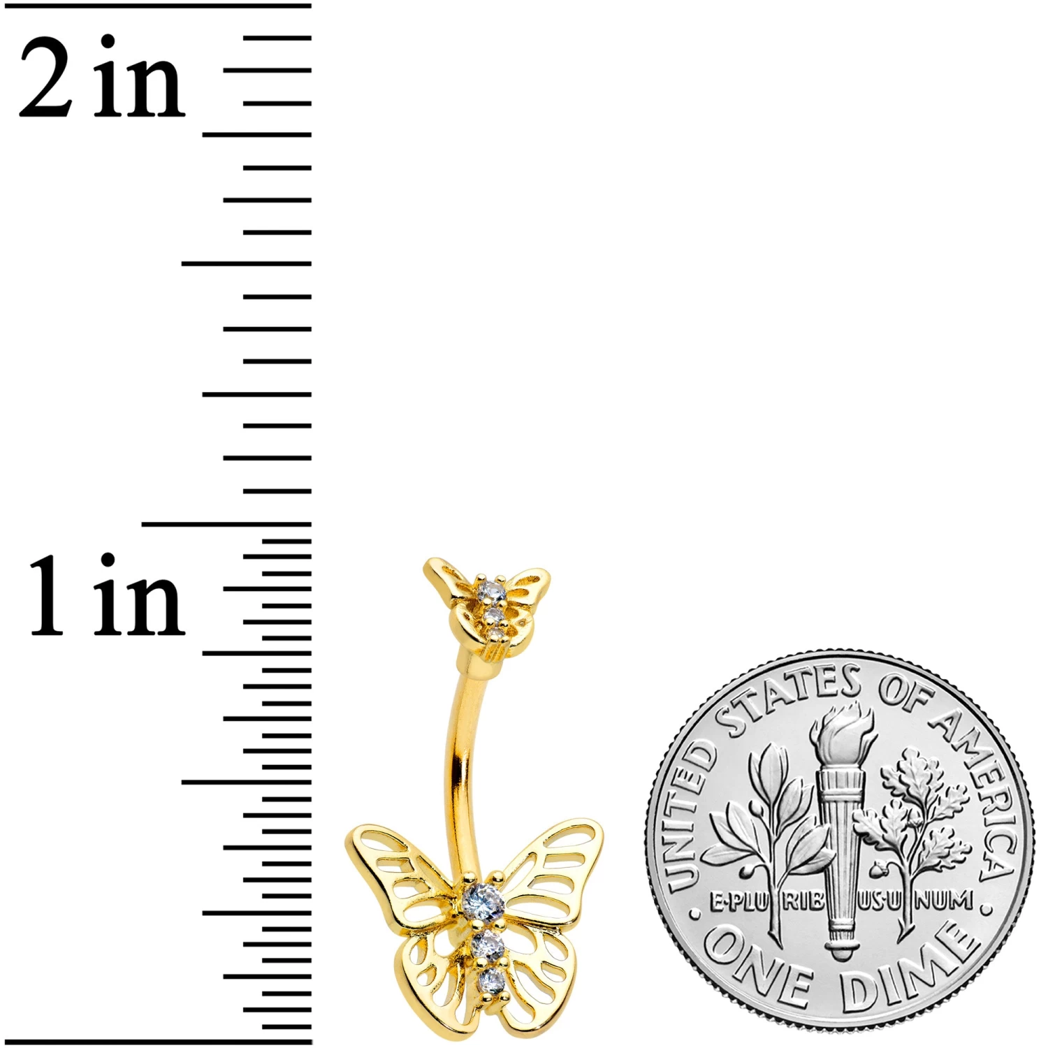 Clear CZ Gem Gold Tone Open Butterfly Double Mount Belly Ring 2 Clear CZ Gem Gold Tone Open Butterfly Double Mount Belly Ring - Image 2