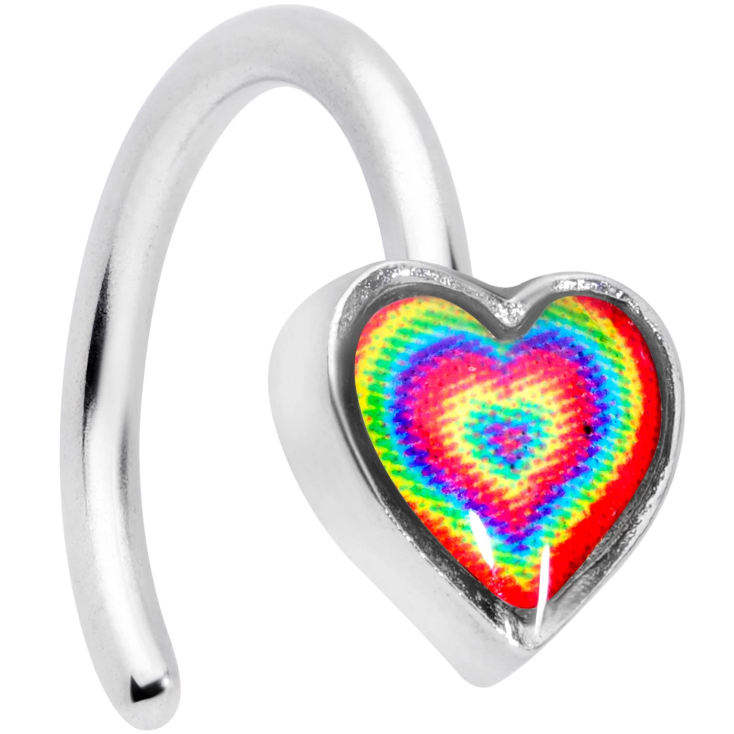 18 Gauge 5/16 Rainbow Tie Dye Heart Valentines Day Nose Hoop 1 18 Gauge 5/16 Rainbow Tie Dye Heart Valentines Day Nose Hoop