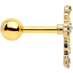 16 Gauge 1/4 Aurora CZ Gem Gold Tone Elegant Cross Cartilage Tragus -Body Jewelry Store 72368.otherimage2