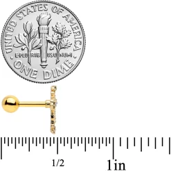 16 Gauge 1/4 Aurora CZ Gem Gold Tone Elegant Cross Cartilage Tragus -Body Jewelry Store 72368.otherimage3