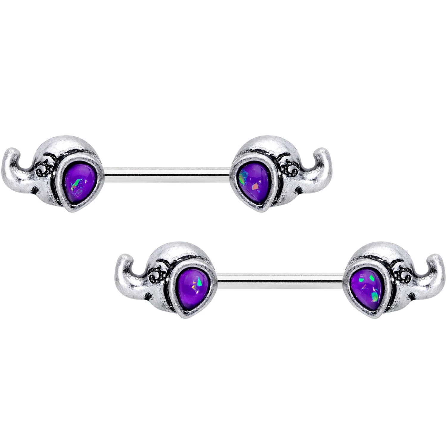 14 Gauge 9/16 Blue Faux Opal Elegant Elephant Barbell Nipple Ring Set 1 14 Gauge 9/16 Blue Faux Opal Elegant Elephant Barbell Nipple Ring Set