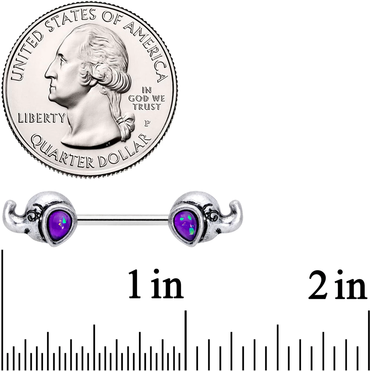 14 Gauge 9/16 Blue Faux Opal Elegant Elephant Barbell Nipple Ring Set 2 14 Gauge 9/16 Blue Faux Opal Elegant Elephant Barbell Nipple Ring Set - Image 2