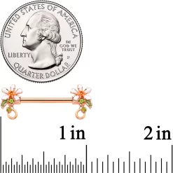 14 Gauge 9/16 Green Gem Rose Gold Tone Orange Flower Nipple Ring Set 5 14 Gauge 9/16 Green Gem Rose Gold Tone Orange Flower Nipple Ring Set -Body Jewelry Store 72535.otherimage2