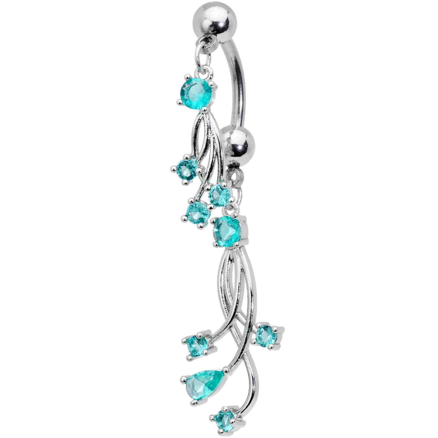 Blue Gem Spray Double Mount Belly Ring 1 Blue Gem Spray Double Mount Belly Ring