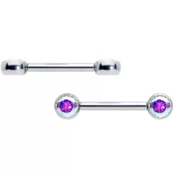 14 Gauge 1/2 Aurora CZ Gem G23 Titanium Threadless Nipple Ring Set -Body Jewelry Store 72635.otherimage2