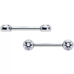 14 Gauge 1/2 Clear CZ Gem G23 Titanium Threadless Nipple Ring Set -Body Jewelry Store 72636.otherimage2