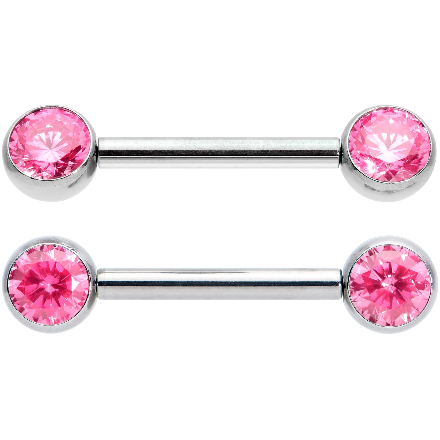 14 Gauge 1/2 Pink CZ Gem G23 Titanium Threadless Nipple Ring Set 2 14 Gauge 1/2 Pink CZ Gem G23 Titanium Threadless Nipple Ring Set - Image 2