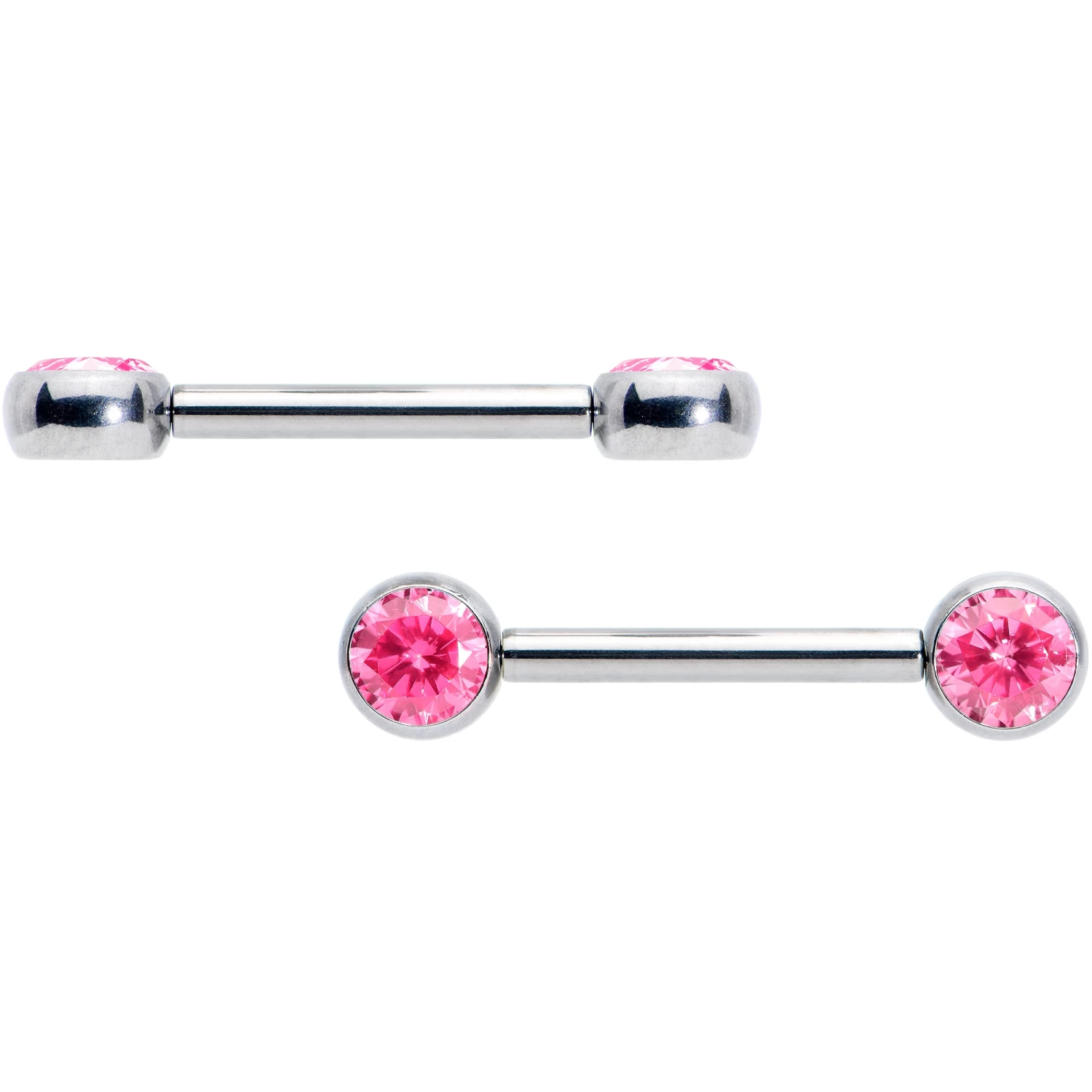 14 Gauge 1/2 Pink CZ Gem G23 Titanium Threadless Nipple Ring Set 3 14 Gauge 1/2 Pink CZ Gem G23 Titanium Threadless Nipple Ring Set - Image 3
