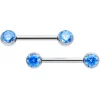 14 Gauge 1/2 Blue CZ Gem G23 Titanium Threadless Nipple Ring Set