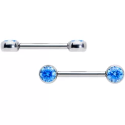 14 Gauge 1/2 Blue CZ Gem G23 Titanium Threadless Nipple Ring Set -Body Jewelry Store 72638.otherimage2
