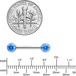 14 Gauge 1/2 Blue CZ Gem G23 Titanium Threadless Nipple Ring Set -Body Jewelry Store 72638.otherimage3