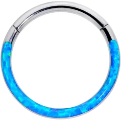 16 Gauge 3/8 Blue Synthetic Opal Implant Grade Titanium Segment Ring