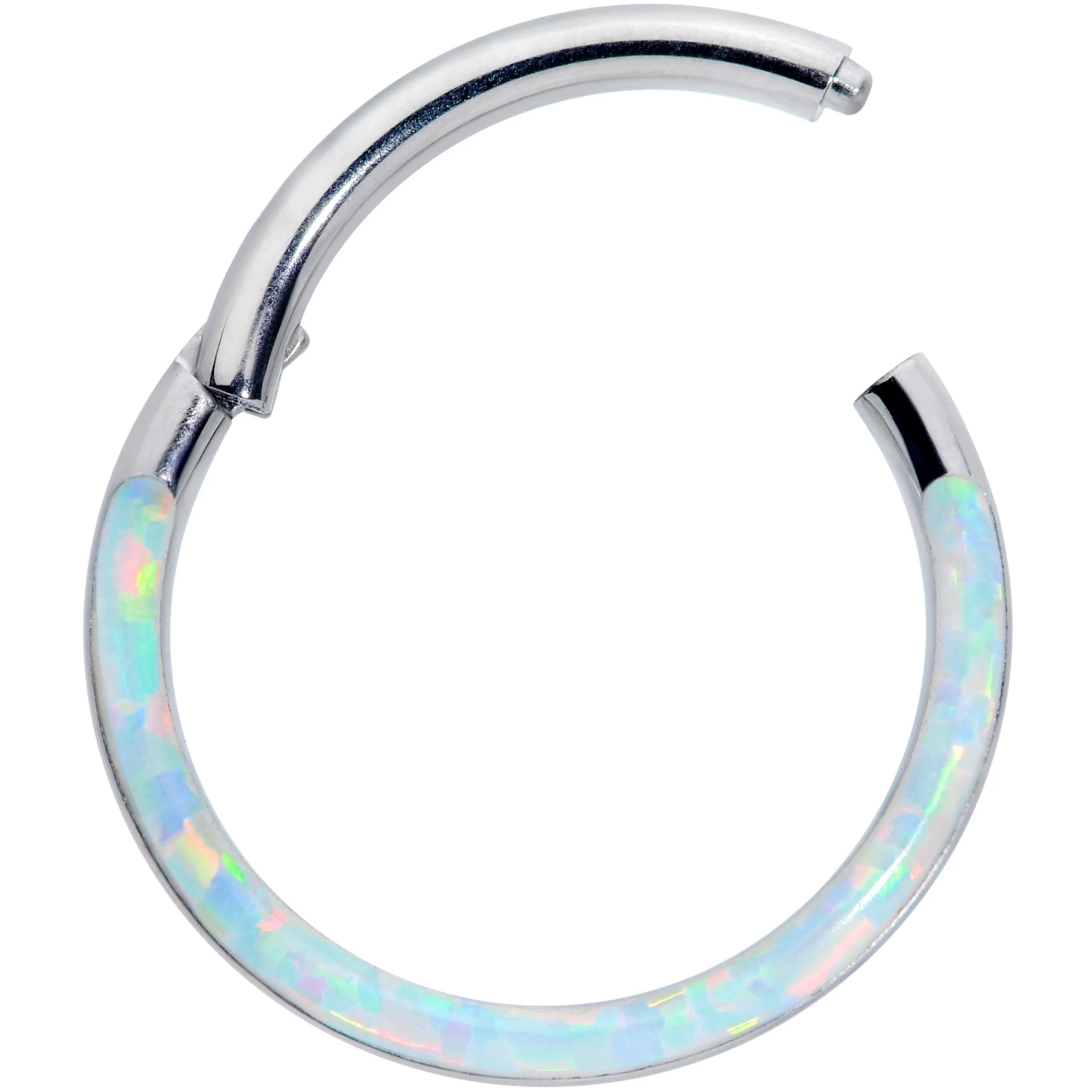 16 Gauge 3/8 White Synthetic Opal Implant Grade Titanium Segment Ring 2 16 Gauge 3/8 White Synthetic Opal Implant Grade Titanium Segment Ring - Image 2