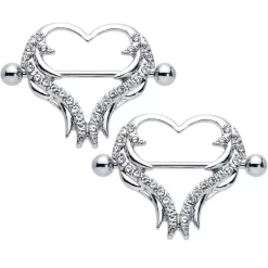 Gaby 14 Gauge 3/4 Clear Gem Rock And Roll Heart Nipple Shield Set