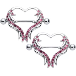 Gaby 14 Gauge 3/4 Pink Gem Rock And Roll Heart Nipple Shield Set