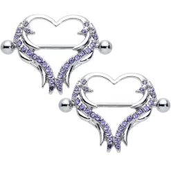 Gaby 14 Gauge 3/4 Purple Gem Rock And Roll Heart Nipple Shield Set