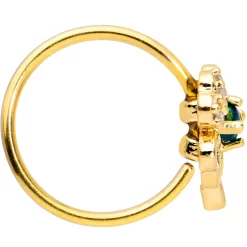 20 Gauge 5/16 Green Synth Opal Gold Tone Shamrock St Patricks Nose Hoop -Body Jewelry Store 72875.otherimage2