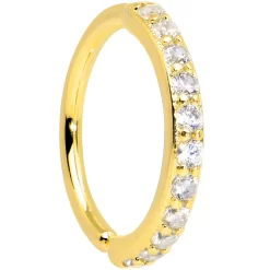 16 Gauge 3/8 Clear CZ Gem Gold Tone Forward Facing Closure Ring
