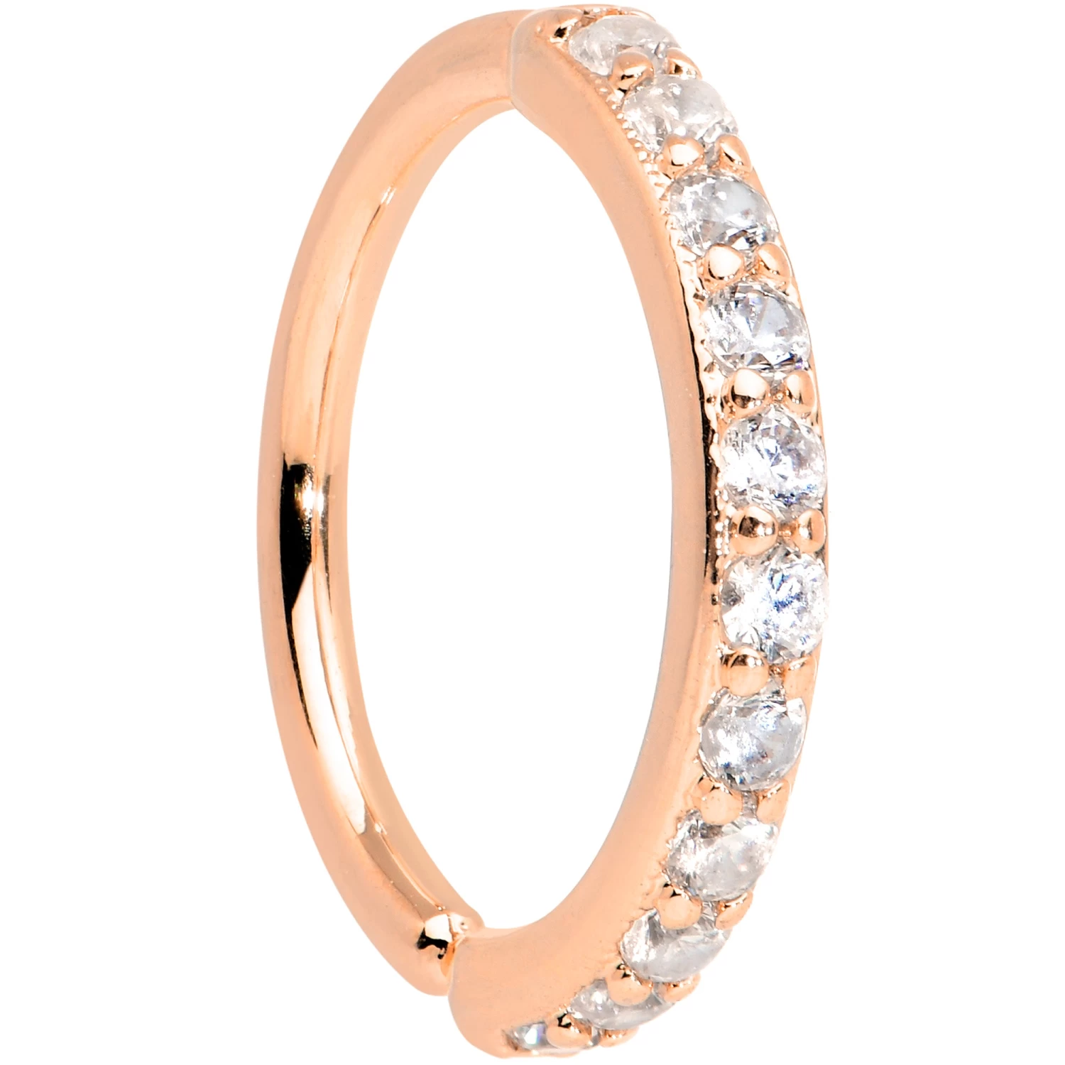 16 Gauge 3/8 Clear CZ Gem Rose Gold Tone Forward Facing Closure Ring 1 16 Gauge 3/8 Clear CZ Gem Rose Gold Tone Forward Facing Closure Ring
