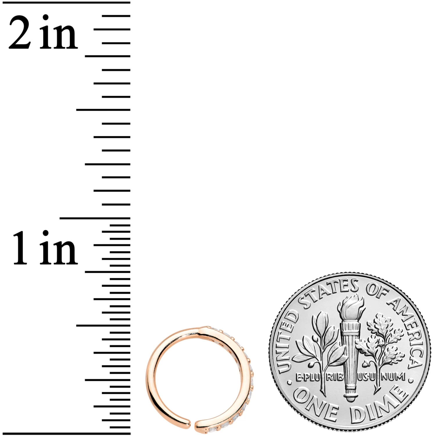 16 Gauge 3/8 Clear CZ Gem Rose Gold Tone Forward Facing Closure Ring 3 16 Gauge 3/8 Clear CZ Gem Rose Gold Tone Forward Facing Closure Ring - Image 3