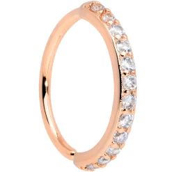 18 Gauge 3/8 Clear CZ Gem Rose Gold Tone Forward Facing Closure Ring